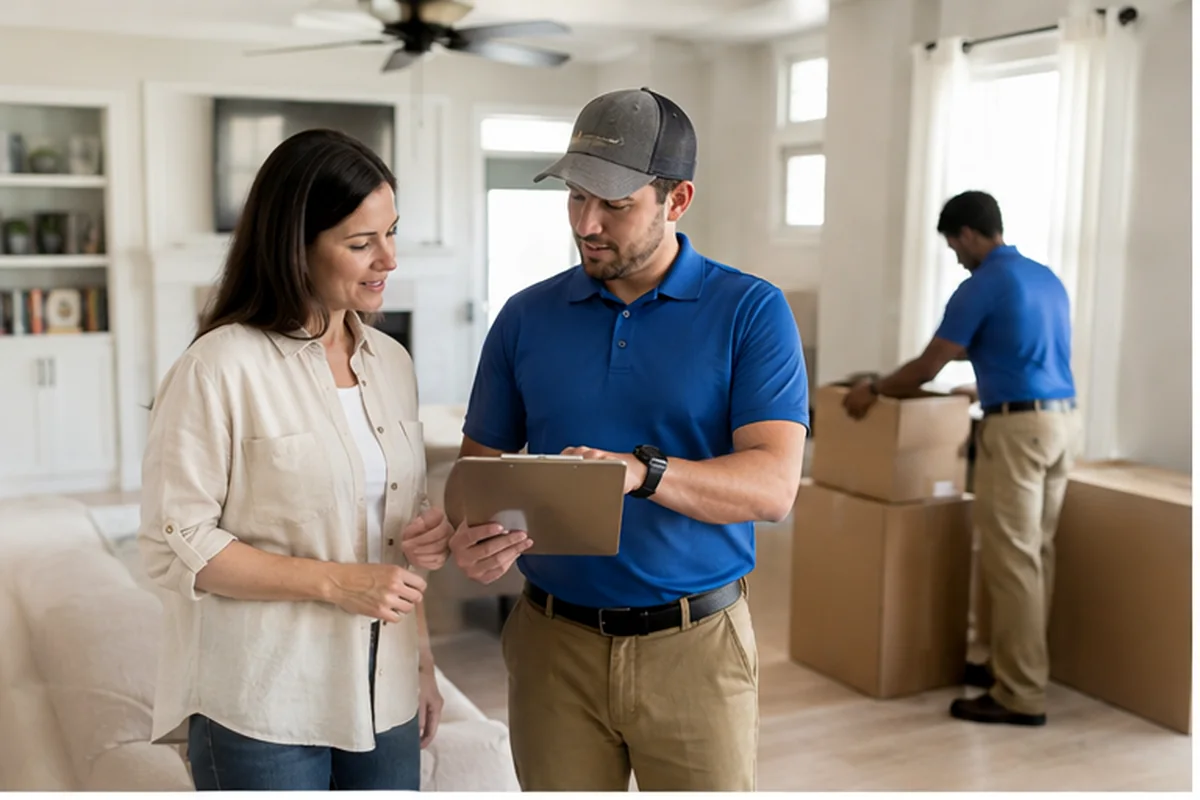 Jacksonville homeowner reviewing room inventory with HarborRoute moving coordinator