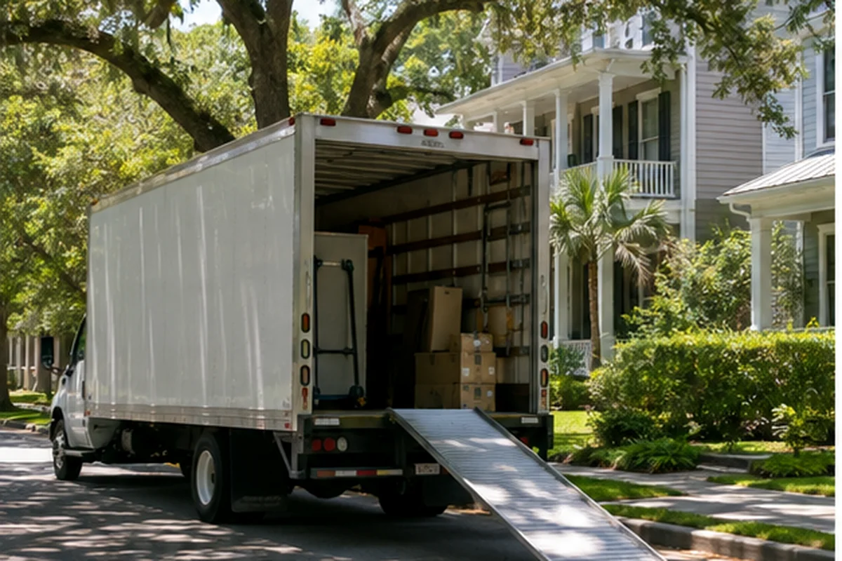 Unbranded moving truck serving a Jacksonville neighborhood move