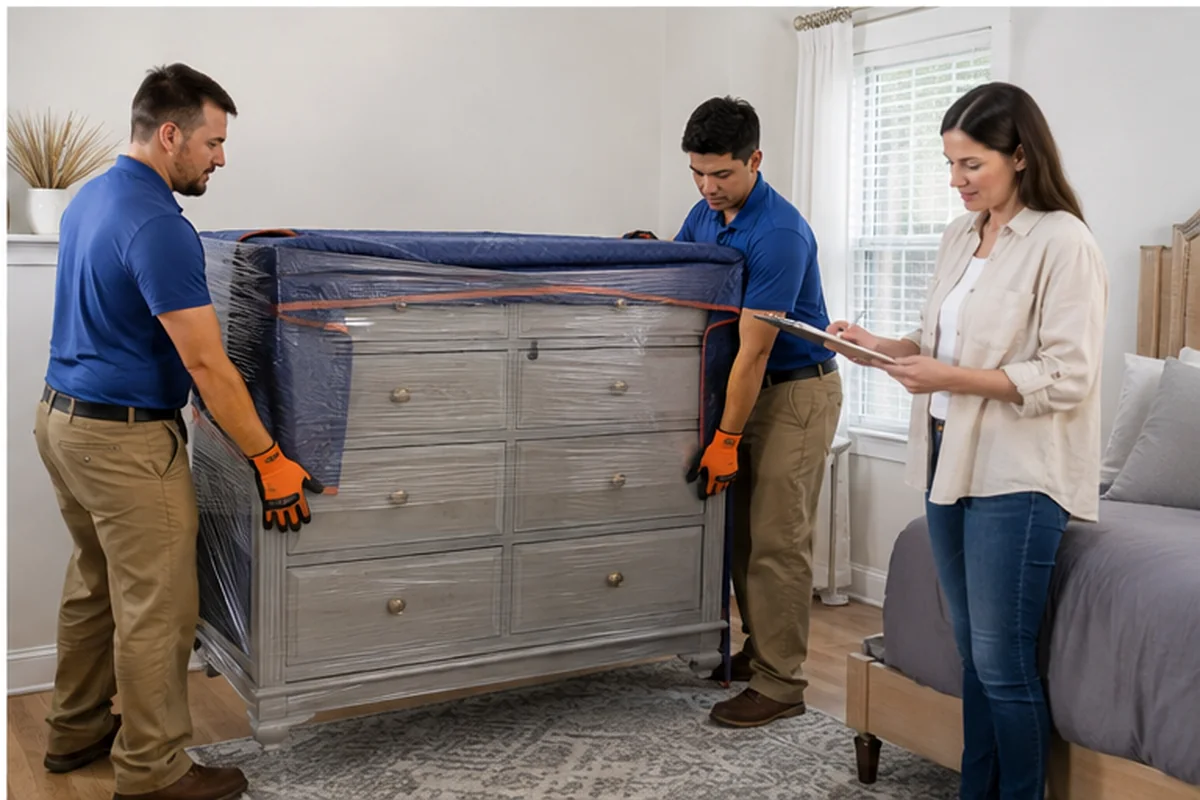 Jacksonville mover and customer reviewing an inventory and delivery scope